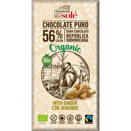 Ciocolata neagra Bio cu ghimbir Chocolates Sole 56% cacao 100 grame