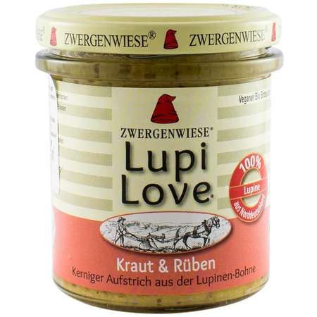 Crema tartinabila Bio vegetala Zwergenwiese Lupi Love din lupin cu varza acra si morcovi 165 grame