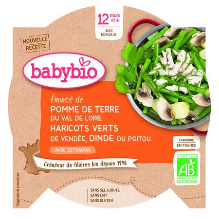 Meniu Cartofi,Fasole Verde si Felii de Carne de Curcan de Ferma din Poitou Babybio 230 grame