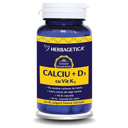 Supliment Alimentar HERBAGETICA Calciu+Vitamina D3 cu Vitamina K2 30 Capsule