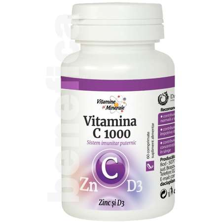 Supliment Alimentar DACIA PLANT Vitamina C 1000mg cu Zinc si D3 60 Comprimate