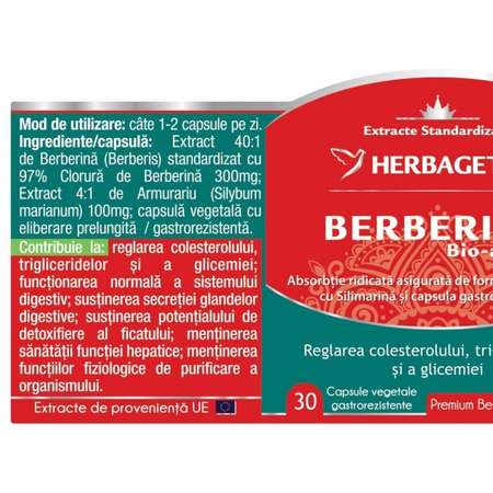 Supliment Alimentar HERBAGETICA Berberina Bio-Activa, 30 Capsule