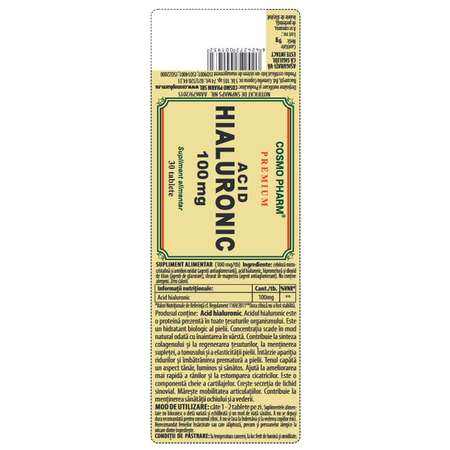 Supliment Alimentar COSMOPHARM Premium Acid Hialuronic 100mg 60 Tablete